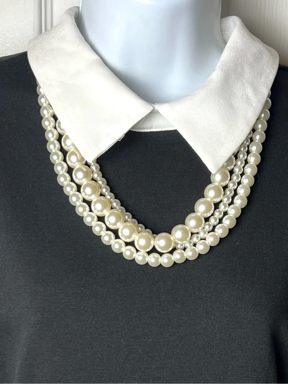 KARL LAGERFIELD Paris Dress Shift Peter Pan Collar Pearls Black White Designer - Picture 4 of 11